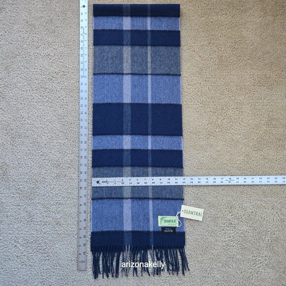 NWT Wool Blue & Grey Plaid Scarf Suantrai of Ireland - Picture 3 of 10